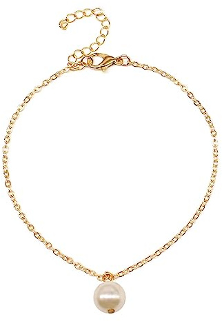 Skcess fotkedjor för kvinnor vattentät, fotkedja boho damer legering rund pärla form armband guld för kvinnor, 21 cm längd