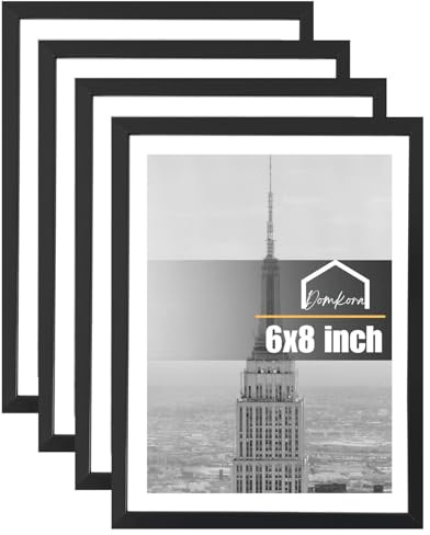Pack 4 Black Picture Frames 6 x 8 - Plastic Photo Frame Styrene Front - Family Photos Kids Art Display - Portrait Landscape Wall Hanging Tabletop Standing Frame