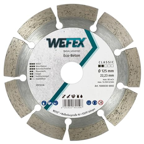 WEFEX Diamant-Trennscheibe Beton 125 x 22,23 mm für Betonprodukte & Steine