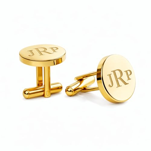 Personalized Gold Cufflinks for Men, Custom Engraved Stainless Steel Cuff Links, Monogram Initial Name Date or Handwriting Father’s Day Gift for Dad, Husband, Groom, Groomsmen