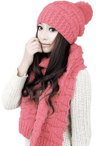 Winter Mütze Schal damen set warme Gestrickt Beanie mit pom Frauen Mädchen wolle