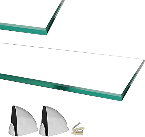 Euro Tische Wandregal aus 6 mm ESG-Sicherheitsglas, perfekt geeignet als Badezimmerregal, Glasregal, Verschiedene Größen (klar, 60 x 17,8 cm)