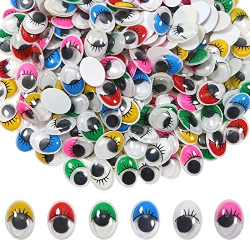 TOAOB 252 Stück Selbstklebend Wackelaugen Oval mit Wimpern Runde Bunte 10mm Kunststoff Augen für Scrapbooking Kunsthandwerk Zubehör
