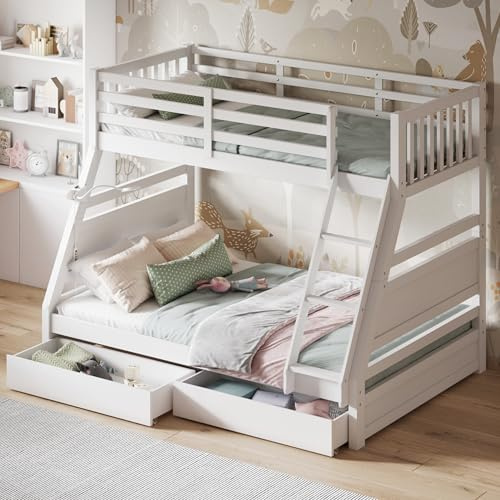 Flair Furnishings Triple Bunk Beds for Kids, Bunk Bed with Storage, Heavy Duty and Sturdy, Cosy, Stylish, Space-Saving Design (White)