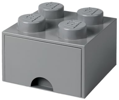 Room Copenhagen- Cassettiera mattoncino Lego 4 Bottoni, 1 cassetto, Cassa portaoggetti impilabile, 4.7 l, Grigio Scuro, Colore, 40051754