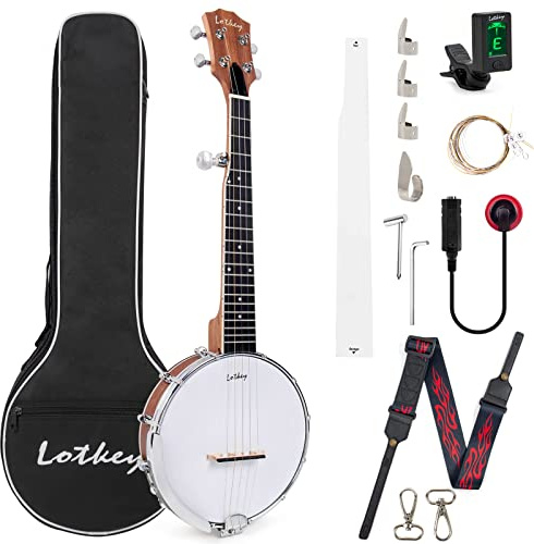 Kit de 5 cuerdas para banjo tenor 66 cm para principiantes profesionales con cuerdas adicionales, correa, púas, afinador y estuche de transporte