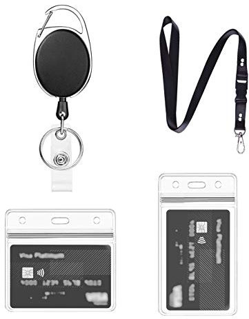 Einziehbarer Ausweishalter und Lanyard mit Kartenhalter, 1 Set - Lanyard, Schlüsselband Ausziehbar und Durchsichtigen Wasserdichten Ausweishülle, für Schlüssel,ID Card Holder (Schwarz A01)