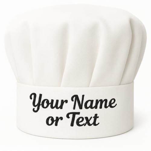 Bonnet de Chef Personnalisé Unisexe - Nom, Texte ou Logo - Coton - Pour Cuisine, Hôtel, Restaurant, Gastro - Chapeau Réglable - Blanc