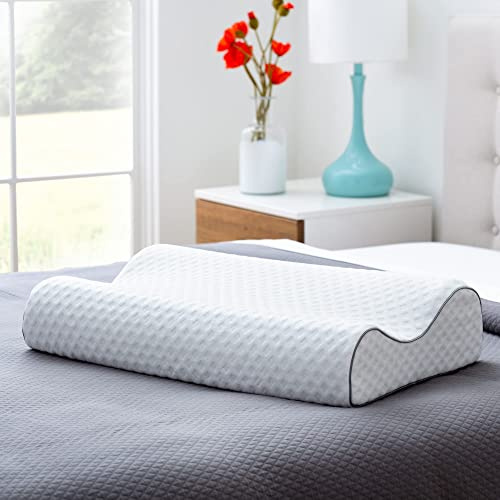 Linenspa Oreiller Ergonomique Cervical à mémoire de Forme en Charbon Actif de Bambou – Coussin Ergonomique pour la Nuque, Bamboo Charcoal