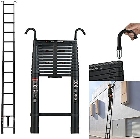 Scala estensibile in alluminio 5m 16,5 piedi scale telescopiche dritte portatili con 2 ganci multiuso retrattile alto risparmio di spazio per soppalco attico tetto builder forniture per la casa