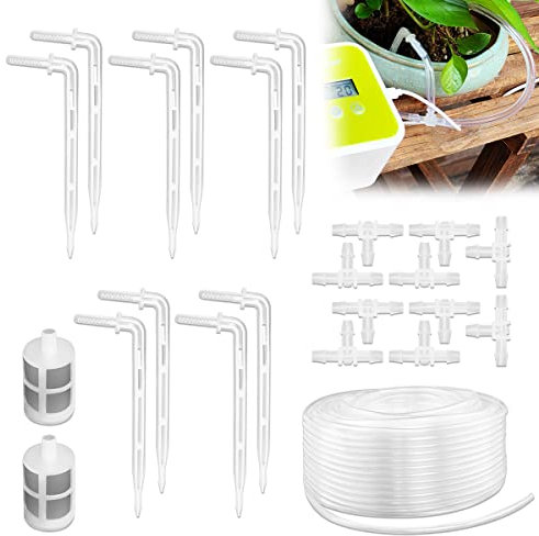 Kit di irrigazione a goccia automatico, inclusi tubi da 10 metri da 1/4 di pollice, gocciolatori, connettori a T, filtro per sistema di autoirrigazione delle piante da interno