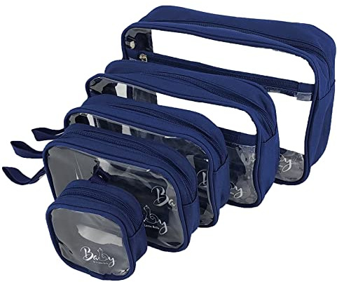 Llama Bella 5-teiliges Wickeltaschen-Organizer-Set, transparent mit Riemen und Schnulleretui, Marineblau