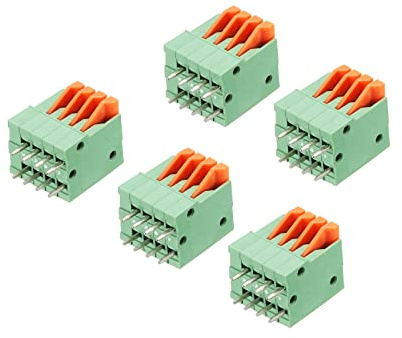 sourcing map KF141V Leiterplattenfederklemme, 150 V, 2 A, 2,54 mm, 4-polig, für Leiterplatten, Elektronik, Computer, 5 Stück