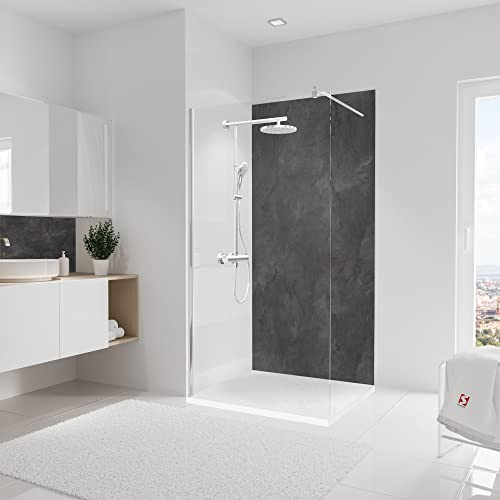 Schulte 1 panneau mural 100x210 cm, surface 2.1 m², 3 mm épaisseur, revêtement pour salle de bain douche, resistant aux rayures, DécoDesign motif schiste anthraciteux, livré avec adhésif double face