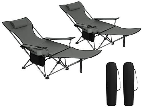 WOLTU 2er Set Campingstuhl klappbarer, Klappstuhl Liegestuhl für Outdoor, Angelstuhl Sonnenstuhl ultraleichter mit Armlehnen und Getränkehalter Grau