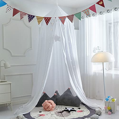 Surwin Betthimmel Madchen Jungen Babybett Doppelbett, Moskitonetz Baldachin Kinderzimmer Einzelbett Himmel Schlafzimmer Dekoration Spielzelte Kinder Geschenk, Ohne Bohren (Quaste weiß)