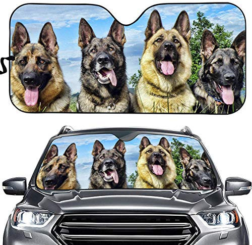 Hixingo Auto Frontscheibe, 3D komisch Hund Motiv Sonnenschutz für Windschutzscheibe, Frontscheibenabdeckung, Faltbares Design Auto Sonnenschutz, UV-Schutz, für meisten Autos (Grenzhund)