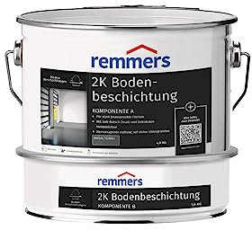 Remmers 2K Bodenbeschichtung, basaltgrau, seidenglänzend, 5 Kilogramm, Beton- und Bodenfarbe, Bodenversiegelung für stark beanspruchte Flächen