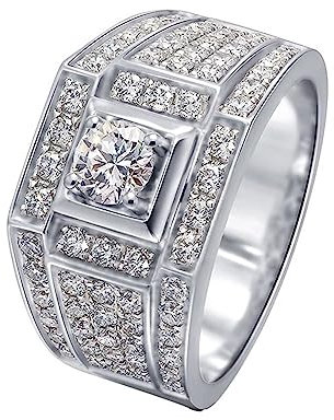 AMDXD Weiß Gold 750 18 Karat Ring für Herren, Breit Verlobungsring mit 0.3ct Labor Erstellt Diamant Rund, 18K Gold Solitärring Echt Goldschmuck, Silber, Gr.53