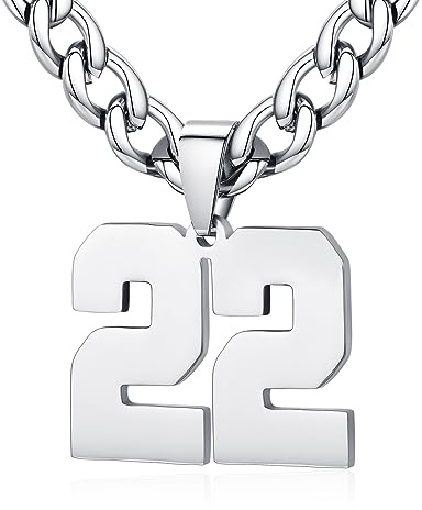 XIRUVE Herren Damen Edelstahl 0-99 Zahl Anhänger Glückszahl Jersey Nummer Sportler Halskette Personalisierte mit 6mm breite Panzerkette