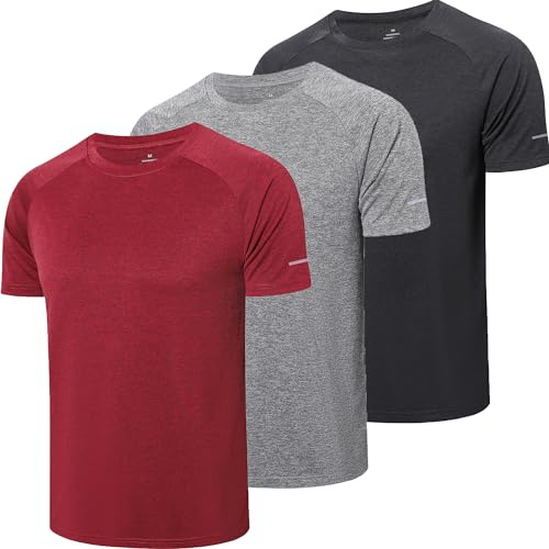 ZENGVEE 3-pack sporttröjor herr löpartröja kortärmad snabbtorkande ventilerande sportskjorta män sportskjorta män kortärmad träningströja män, Svart, grå. röd, XXL