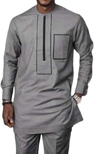 Africain Pour Hommes Ensemble 2 Pièces Dashiki Chemise Et Pantalon Tenues Traditionnelles Costume Formel Survêtement Vêtements À La Mode Coupe Slim (Size : XXL)