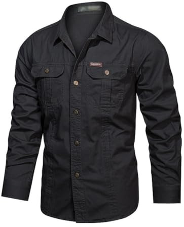 seiveini Camisa de Exterior para Hombres Manga Larga Transpirable de Secado Rápido Outdoor Blusa Camisas para Senderismo, Pesca, Trekking Camisa Funcional para Hombre Vintage A Negro 4XL