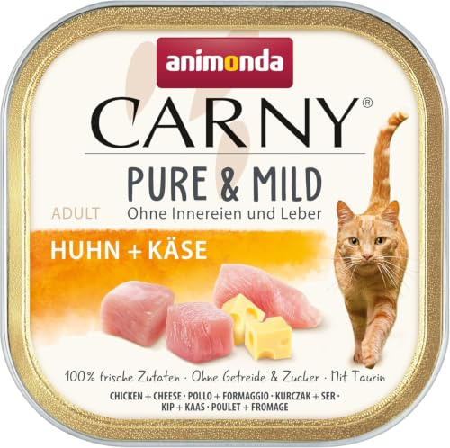 animonda Carny Katzen Nassfutter Pure & Mild Huhn + Käse (32 x 100 g), Leicht verdauliches Katzenfutter für sensible Katzen, Katzen Nassfutter für sensible Katzen, ohne Getreide ohne Zucker