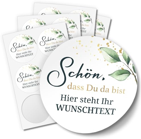24 PERSONALISIERTE Aufkleber Schön dass Du da bist individualisiert anpassbar mit Ihrem Wunschtext Etiketten rund 4cm, Design