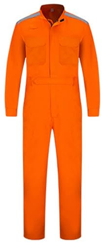 TOVCHEI Stehkragen Langarm Arbeit Overalls Unisex Overall Mit Reflexstreifen Und Gummibund,Orange,M