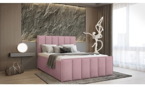 Verona Idee Boxspringbett Verona Kontinental 5 Größen Inkl. Lattenrost XXL Bettkasten 140cm x 200cm ROSA Bonell Matraze und Toper 4cm