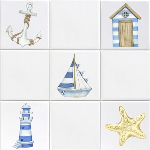 Nautical Watercolour Style Pack of 15 Vinyl Tile Stickers Bathroom Kitchen