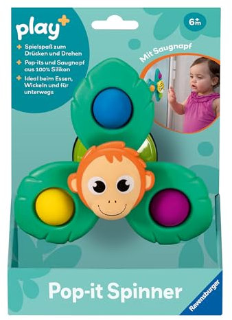 Ravensburger 4867 Play+ Pop-it Spinner: AFFE, Saugnapf-Spielzeug, Silikon-Spielzeug, Baby-Spielzeug ab 6 Monate