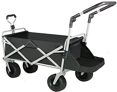 Outdoor Großer 4-Rad-Breitrad-Doppelbremse-Hochleistungs-Gartenwagen-LKW-Wagen-Schubkarre mit Griff/Schwarz