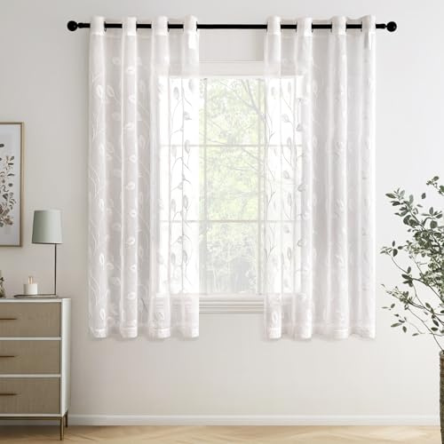 MIULEE Gardinen Voile Vorhänge mit Ösen Paneelvorhang für zu Hause, Wohnzimmer und Schlafzimmer 2er Set Weiß 160x140 cm