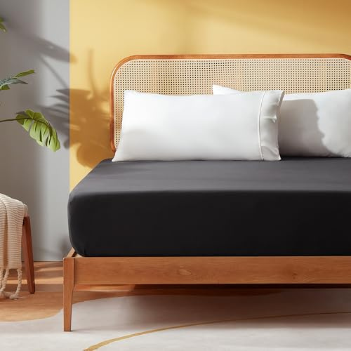 Sonive Drap-Housse, 90 x 200 cm, Doux, en Jersey de Polyester Brossé, jusqu'à 30 cm de Hauteur, Certifié Oeko-Tex Standard 100, Noir