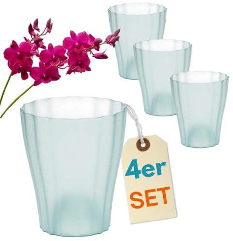 GarPet 4er Set Orchideentopf Transparent Orchideen Übertopf Pflanztöpfe Übertöpfe für Orchideen aus Kunststoff Innen Durchsichtig Elegant 16 cm Glas