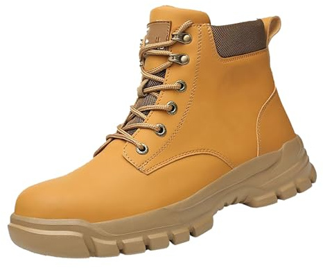 Anti Anti Puncture Labor Insurance Shoes Non Slip Head Shoes Construction Wear High Top Work Boots Chaussure securité (Yellow, 45)