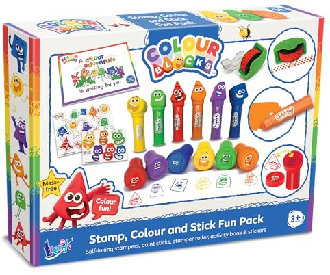 Colour Blocks - Stamp, Colour & Stick Fun Pack - Arts and Crafts for Kids with Self-Inking Stampers, Paint Sticks, Roller, Activity Book & Stickers - Complete Kids Craft Set for Creative Play