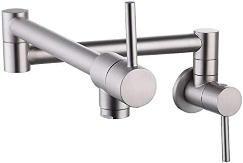 Brass Kitchen Pot Filler Wall Mounted Double Handle Faucet Cold Water Tap for Kitchen Sinks Multi Function Golden Black Tap