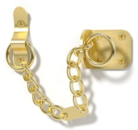 Bwintech 1PC Bras Plated Door Chain,Narrow Door Chain Lock,Steel Door Safety Chain with Complete Fittings,External and Internal Door Restrictor for Wooden and UPVC Doors