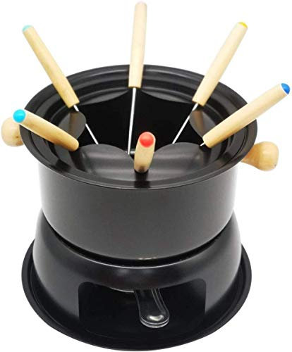 ZHZXBDGQ Ensemble à fondue – Ensemble de fondue au chocolat avec 6 fourchettes – Multifonction en acier au carbone – Idéal pour fondue au fromage/chocolat/viande – Noir