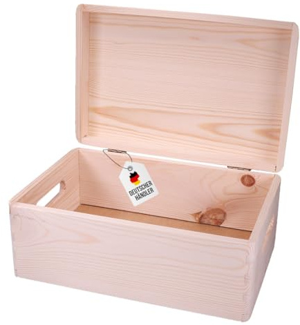 Holzkiste mit Deckel – Aufbewahrungsbox Holz Natur – Personalisierbare Holztruhe – Geschenkbox & Schatztruhe – DIY Holzbox zum Bemalen, Gravieren 30x20x13,5 cm. Echtes, unbehandeltes Holz