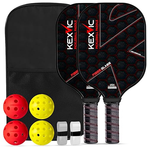 Kexvic Pickleball Paddles Set- Advanced Fiberglass Racket for Ultimate Spin Balanced- Lightweight Paddles with Comfortable Grip-Pickleball Bats for Indoor Outdoor