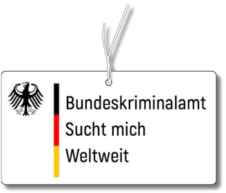 2x Duftbaum mit 'Bundeskriminalamt sucht mich' Motiv, Auto lustig Duftspender, Duftbaum Auto tuning, Lufterfrischer, Duftanhänger Auto, Scherzartikel BKA
