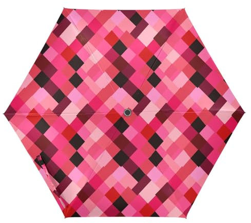 famyily Regenschirm mit Druckknopf, faltbar, automatisches Öffnen und Schließen, Golfschirm für den Außenbereich, 99 cm, Rhomboid, Hot Pink / Rot