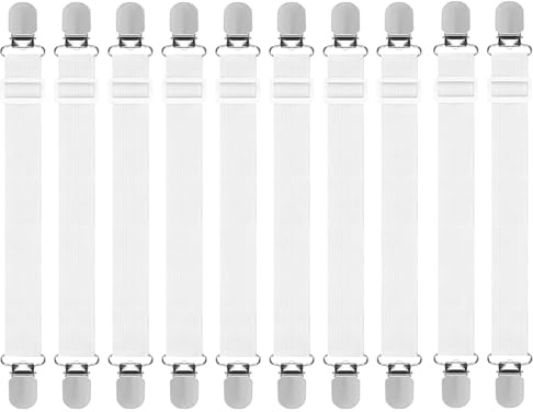 DragonX2 10 Stück Bettlakenspanner Verstellbar, (60cm -220cm) Elastische Bettlakenspanner, Lakenspanner Mit Metallclips, Matratzenspanner Für Bettlaken, Matratze, Sofa, Bügelbrett