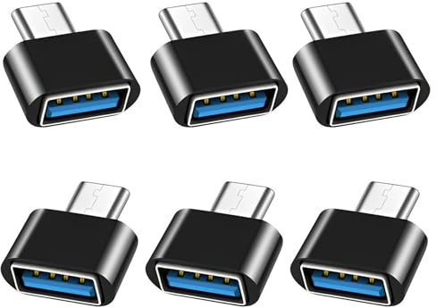 iJiGui Adaptador USB C a USB (6 Piezas), Adaptador OTG USB-C Macho a USB-A 2.0 Hembra Compatible con MacBook Pro, Samsung Galaxy, Teléfonos Tipo-C(Negro)