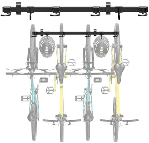 monTEK Enhanced Bike Storage Rack, 48 Inch Heavy Duty Bike Wall Hooks for 4 Bikes + 2 Helmets, Holds Up to 120kg, Adjustable Bike Wall Mount for Garage, Bike Rack for Mountain, Road Bikes