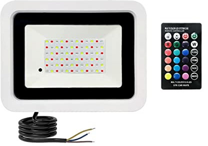 MERHOVO Faretto a LED, LED RGB Luce di inondazione 5 0W 100W IP68 Settlight settight da Giardino Esterno Impermeabile RGB Riflettore Lampada proiettore(White Shell,Remote Control_50W)